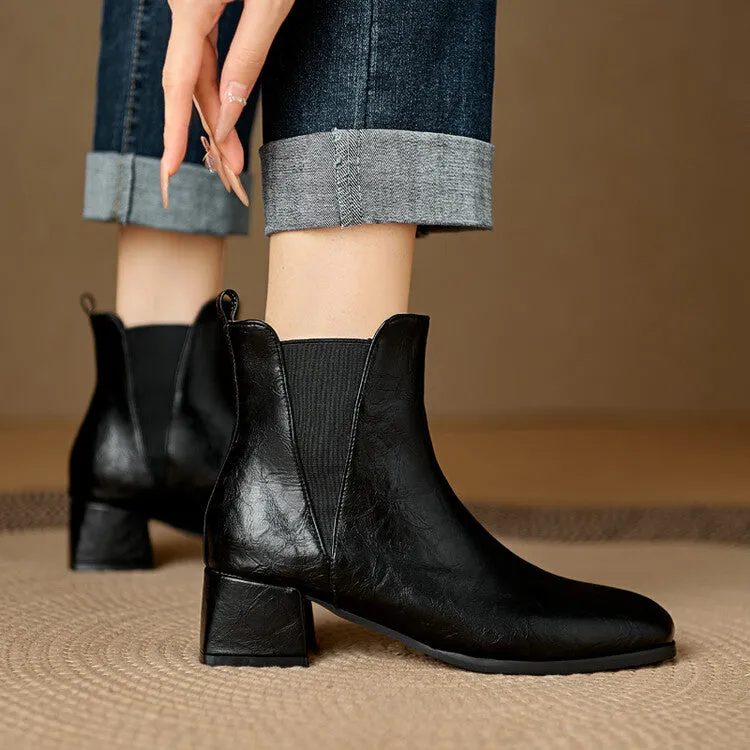 Women's Square Toe Square Heel Stretch Ankle Boots