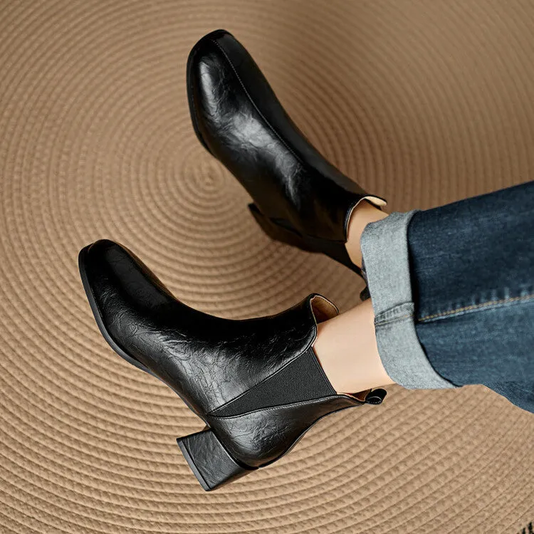 Women's Square Toe Square Heel Stretch Ankle Boots