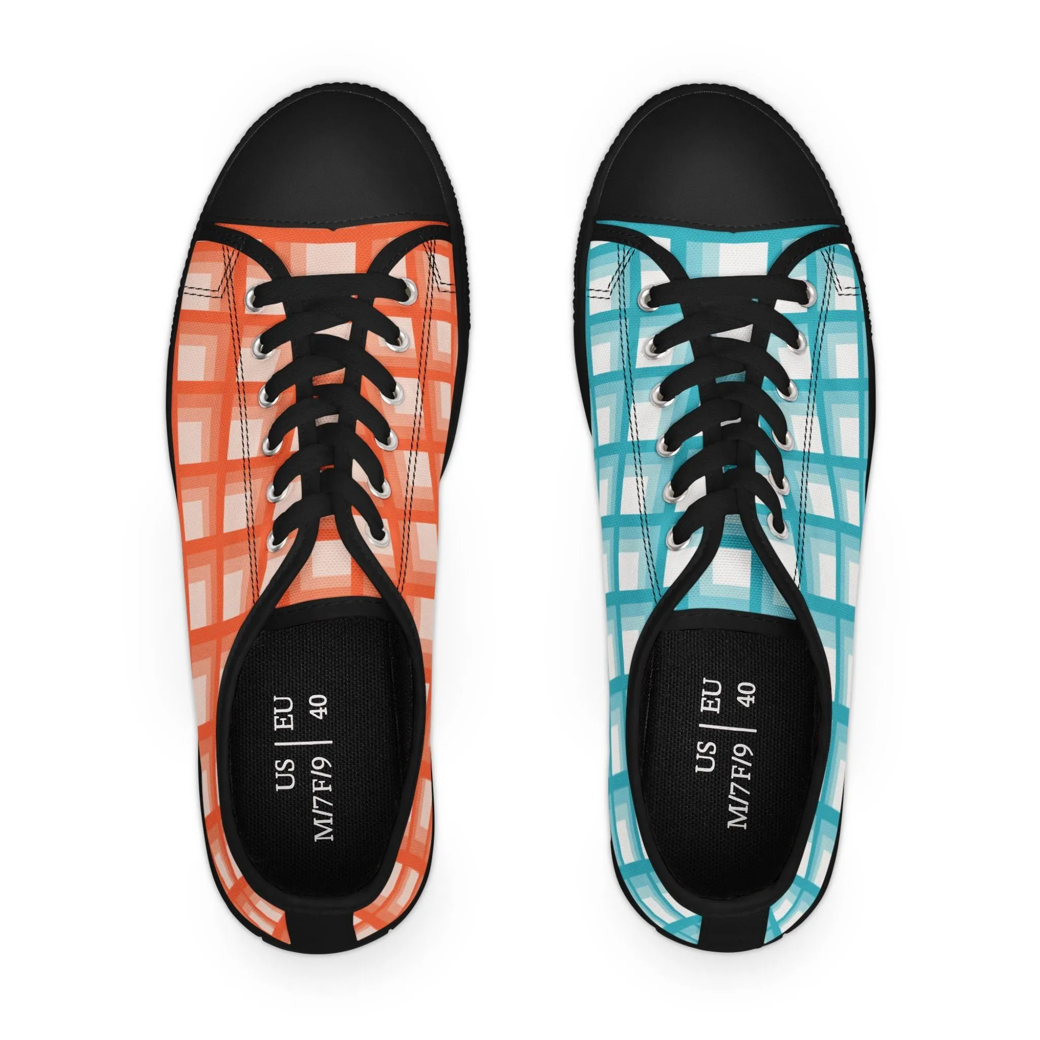 Women's Turquoise & Coral Mismatched Geometric Low Top Sneakers