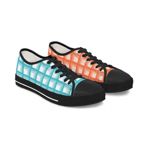 Women's Turquoise & Coral Mismatched Geometric Low Top Sneakers