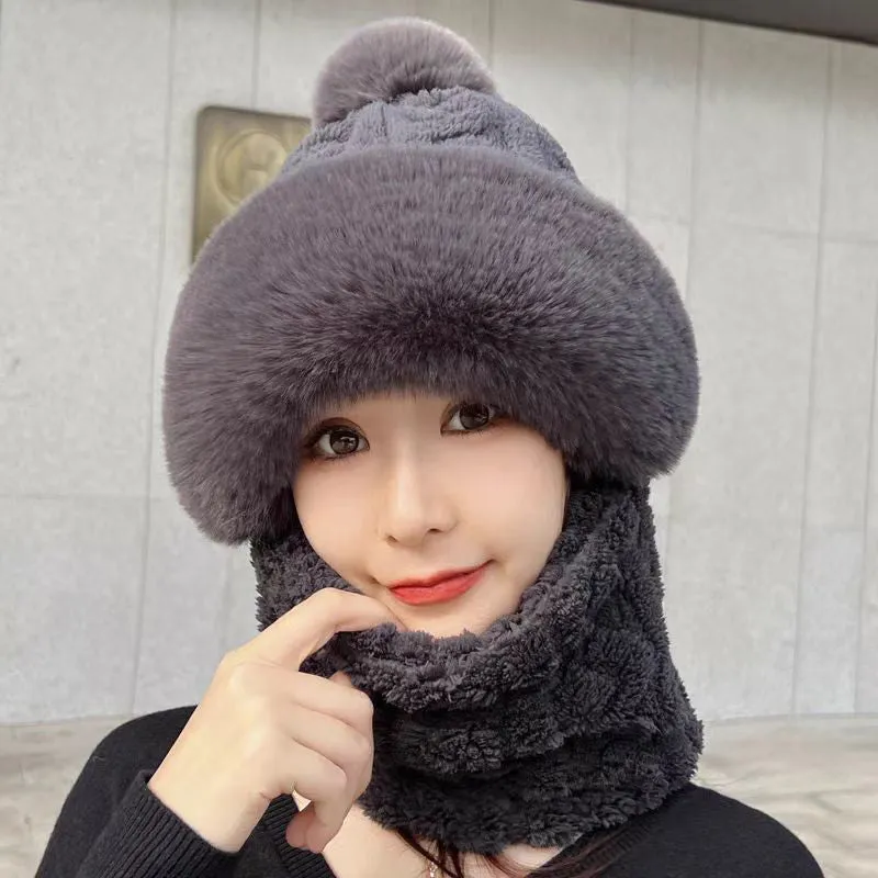 Women's Winter Warm Windproof Plush Scarf Hat