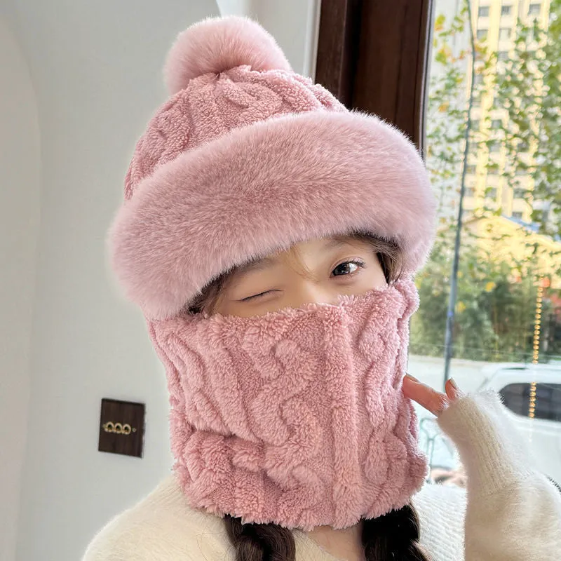 Women's Winter Warm Windproof Plush Scarf Hat