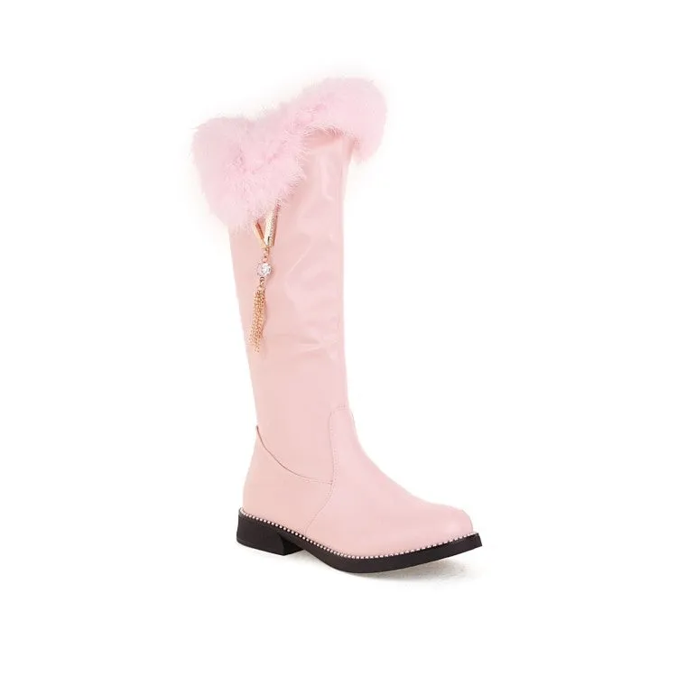 Women's  Zipper Fur Low Heel Mid Calf Boots