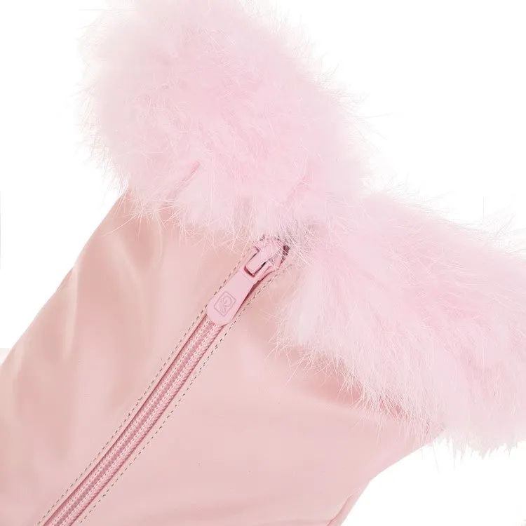 Women's  Zipper Fur Low Heel Mid Calf Boots