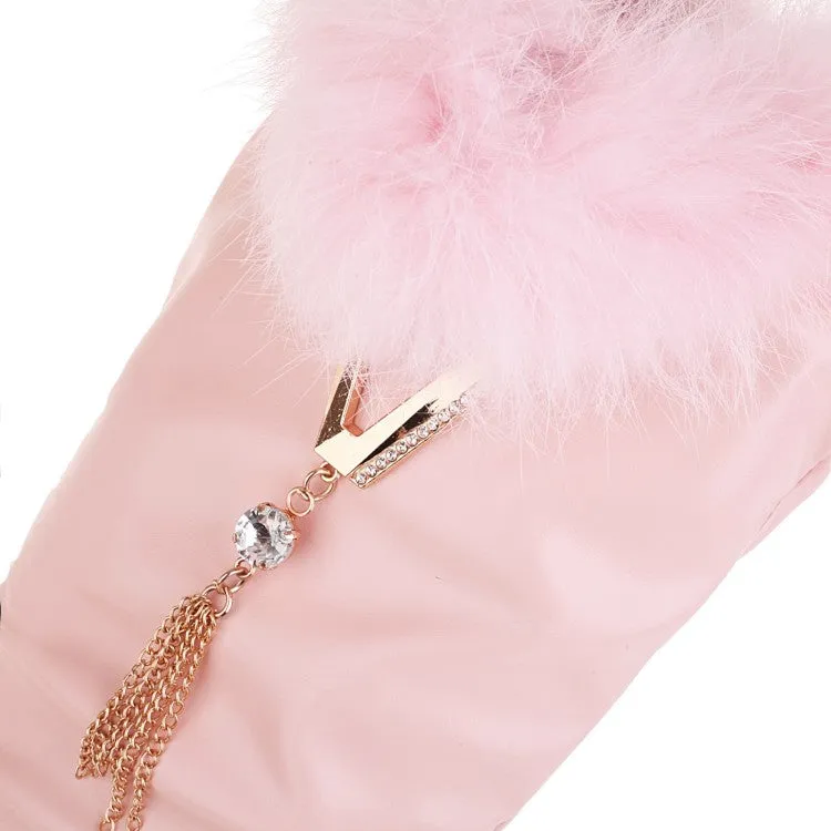 Women's  Zipper Fur Low Heel Mid Calf Boots