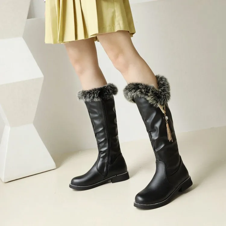 Women's  Zipper Fur Low Heel Mid Calf Boots