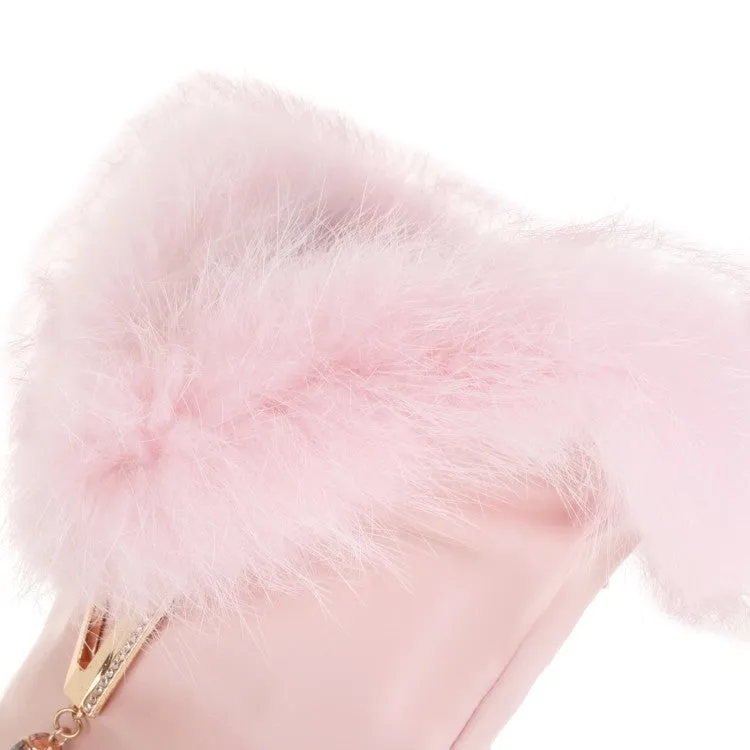 Women's  Zipper Fur Low Heel Mid Calf Boots