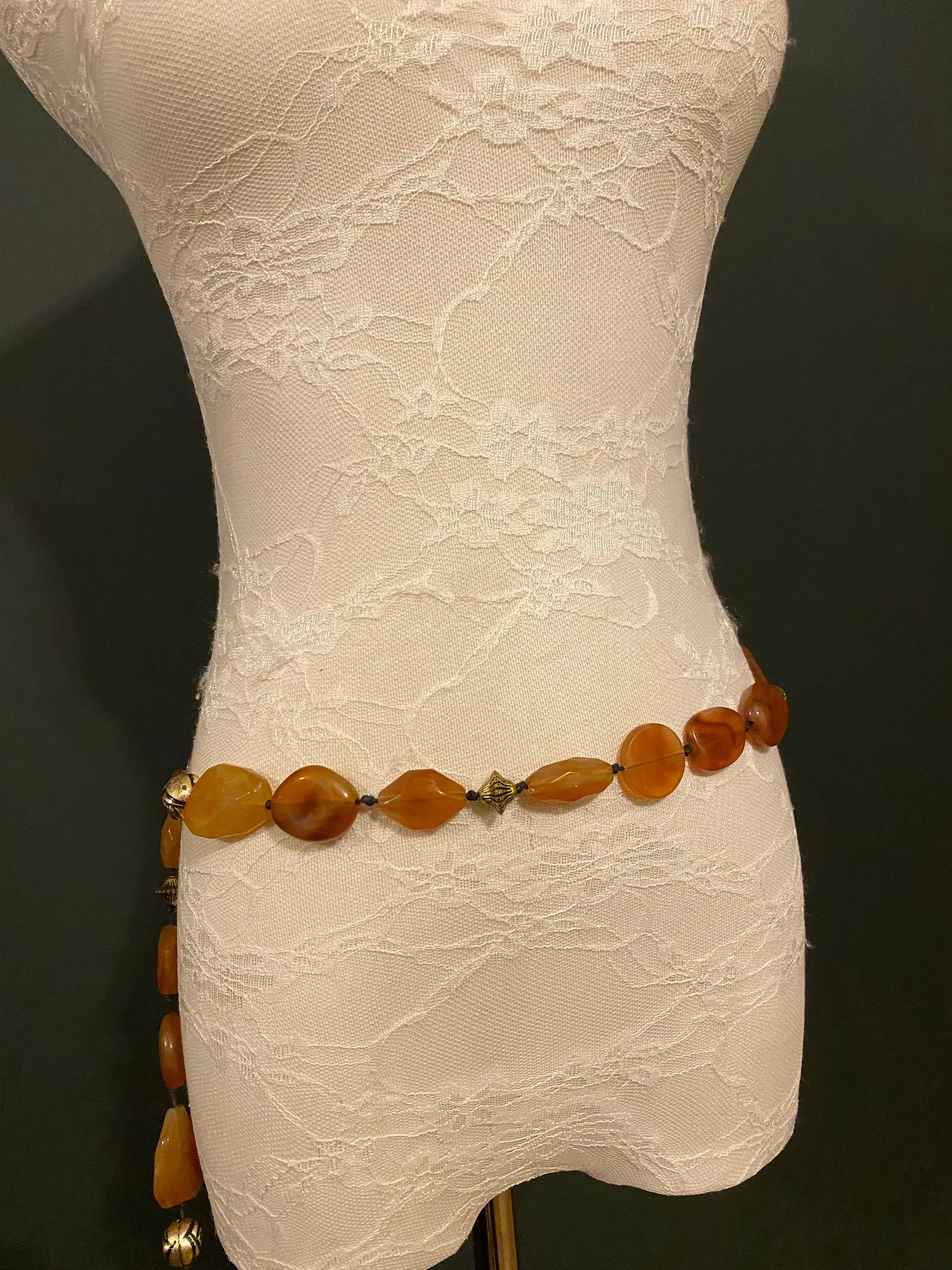 X-Long Belt, Marble Beads Belt, Antique Brass Chain Belt, Boho belt, Beads, Marble Beads, Brass Beads, Fashion Belt, Vintage