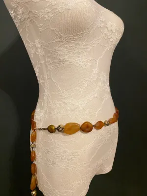 X-Long Belt, Marble Beads Belt, Antique Brass Chain Belt, Boho belt, Beads, Marble Beads, Brass Beads, Fashion Belt, Vintage