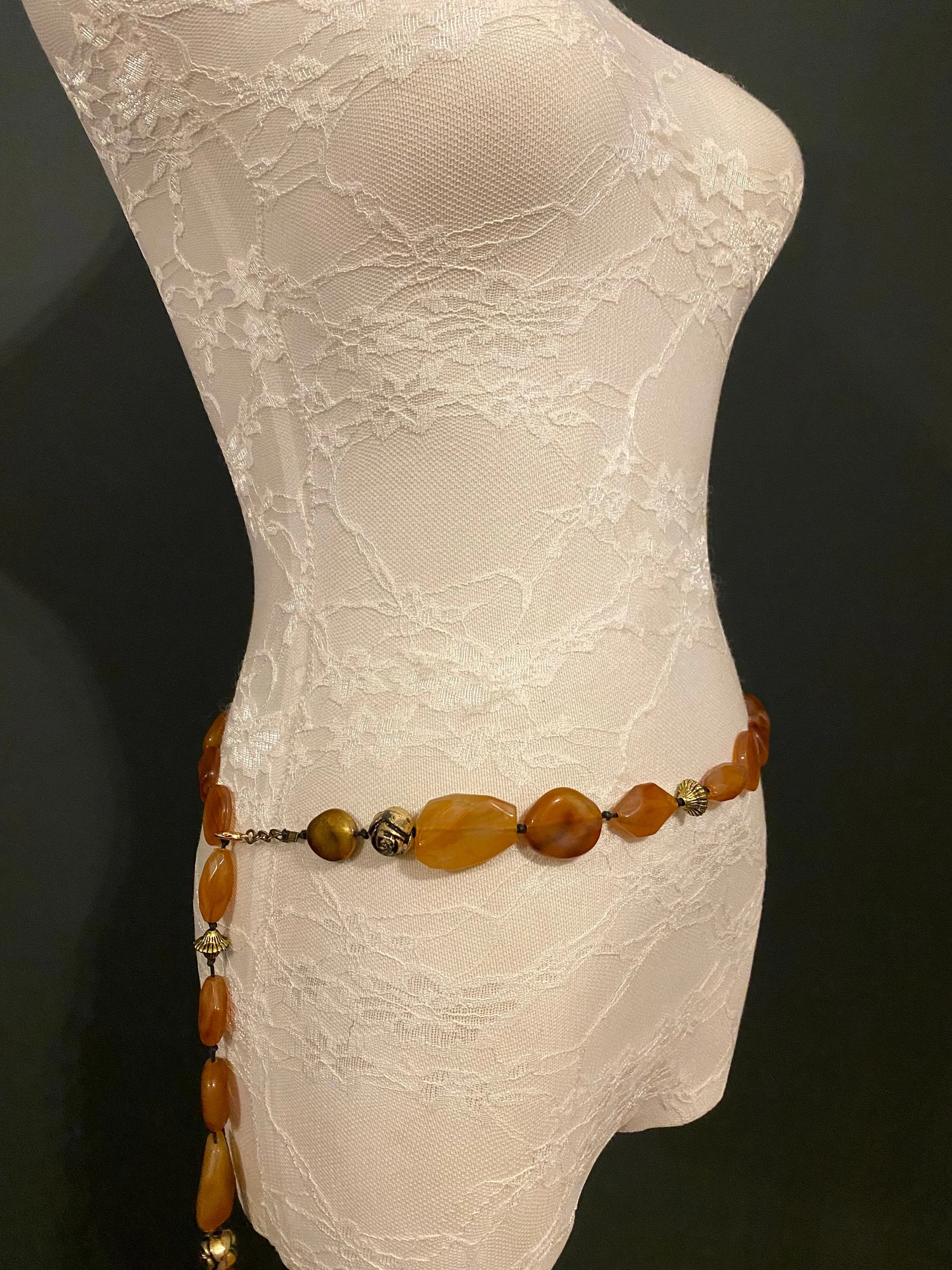 X-Long Belt, Marble Beads Belt, Antique Brass Chain Belt, Boho belt, Beads, Marble Beads, Brass Beads, Fashion Belt, Vintage