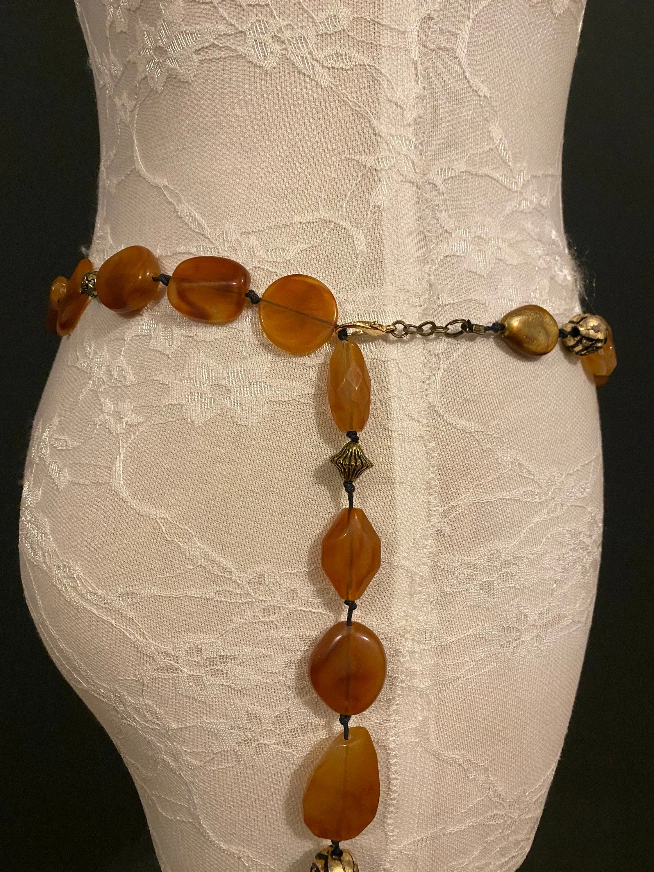 X-Long Belt, Marble Beads Belt, Antique Brass Chain Belt, Boho belt, Beads, Marble Beads, Brass Beads, Fashion Belt, Vintage