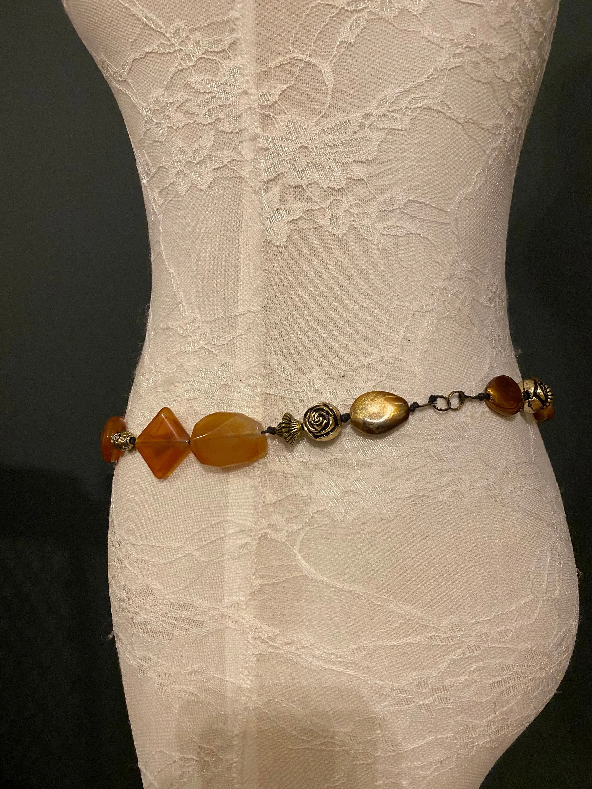 X-Long Belt, Marble Beads Belt, Antique Brass Chain Belt, Boho belt, Beads, Marble Beads, Brass Beads, Fashion Belt, Vintage