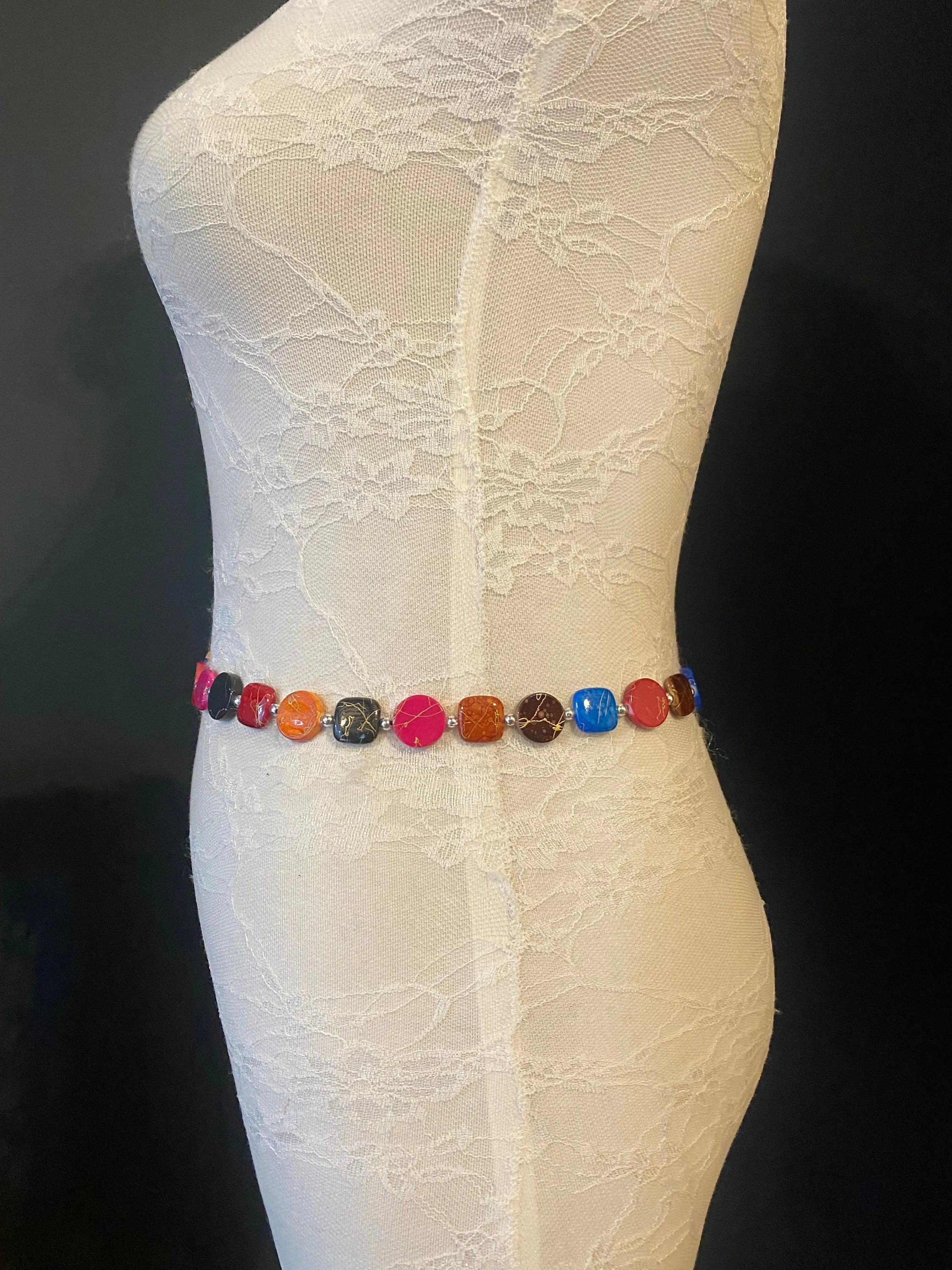X-Long Belt, Marble Beads Multicolour Belt, Beaded Chain Belt, Boho belt, Beads, Marble Look Beads, Fashion Belt, Vintage Fashionable Belt