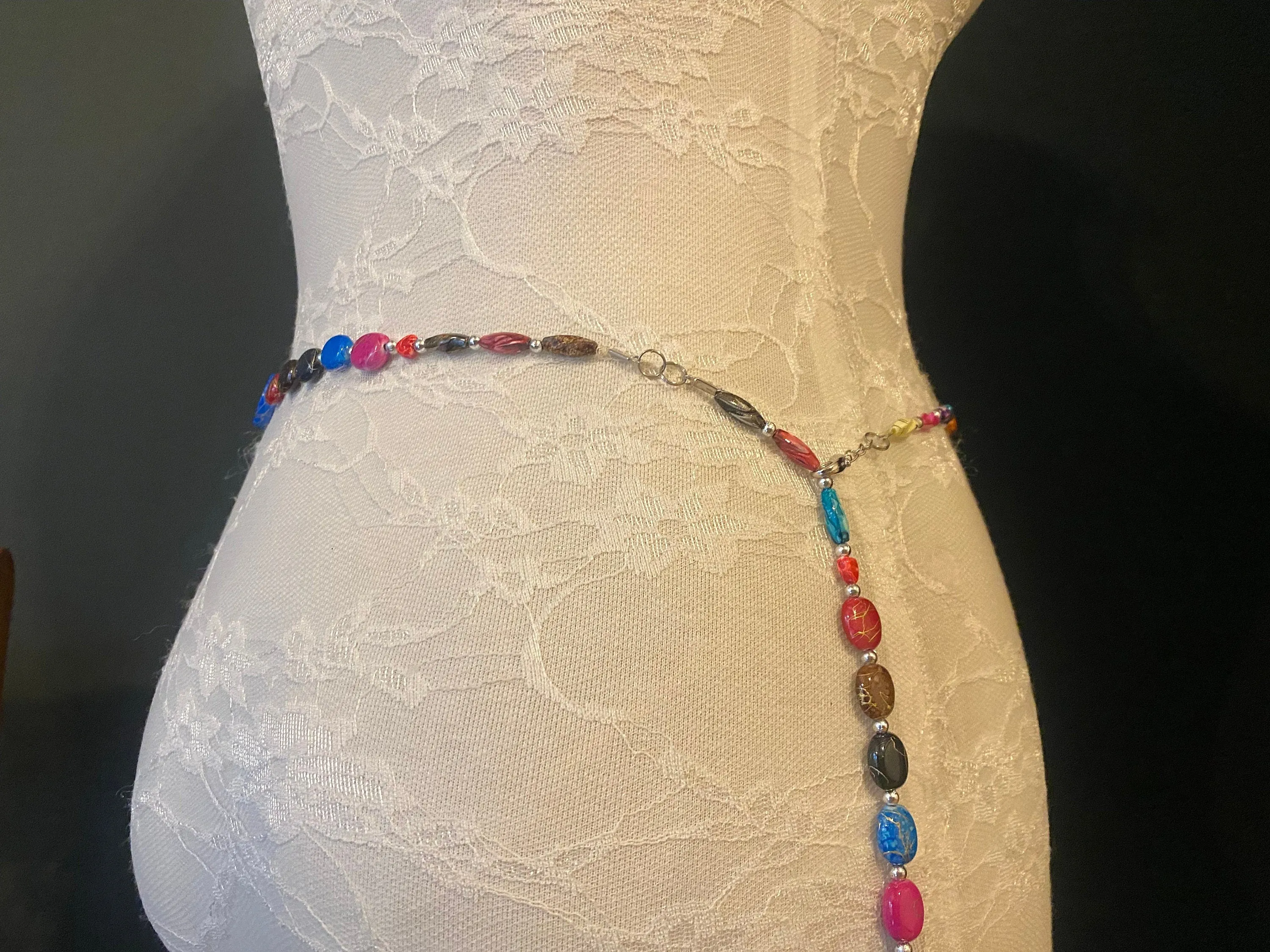 X-Long Belt, Marble Beads Multicolour Belt, Beaded Chain Belt, Boho belt, Beads, Marble Look Beads, Fashion Belt, Vintage Fashionable Belt