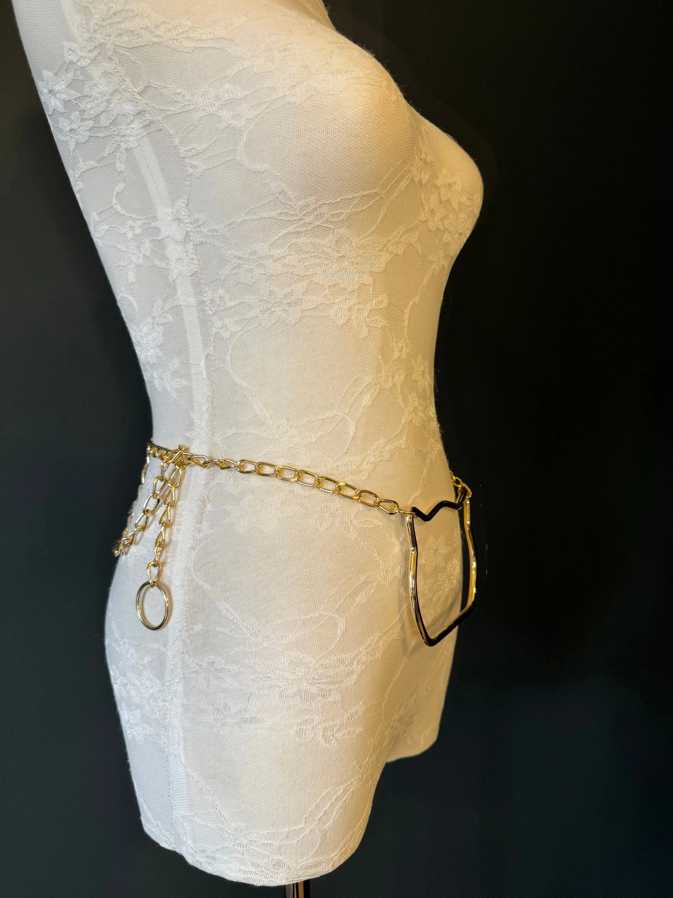 X-Long Belt, Metal Cat Shaped Chain Belt, Gold Chain Belt, Cat Suit Belt, Beads, Fashion Belt, Gift, Quality Belt, Costume Accessory