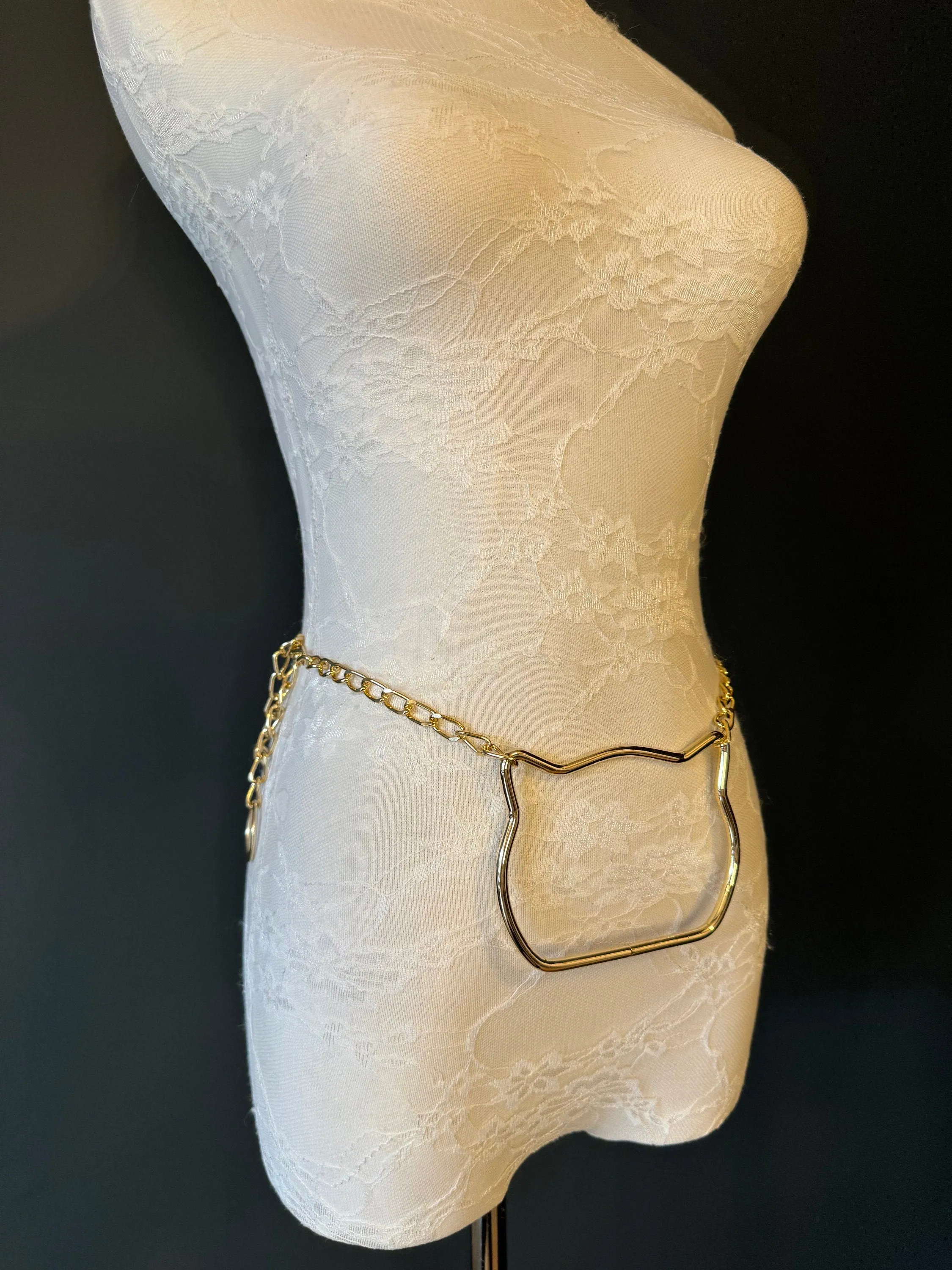X-Long Belt, Metal Cat Shaped Chain Belt, Gold Chain Belt, Cat Suit Belt, Beads, Fashion Belt, Gift, Quality Belt, Costume Accessory