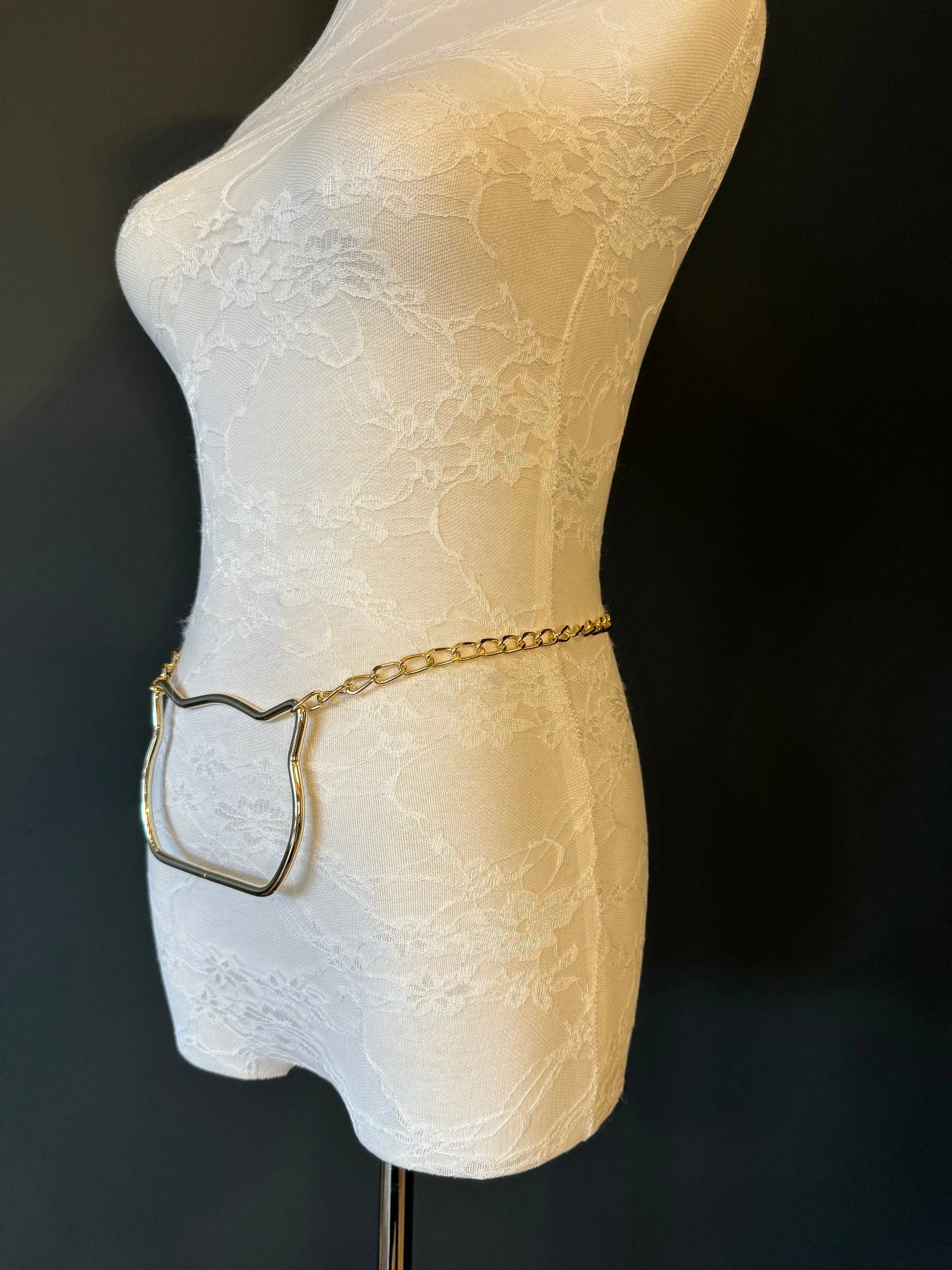 X-Long Belt, Metal Cat Shaped Chain Belt, Gold Chain Belt, Cat Suit Belt, Beads, Fashion Belt, Gift, Quality Belt, Costume Accessory