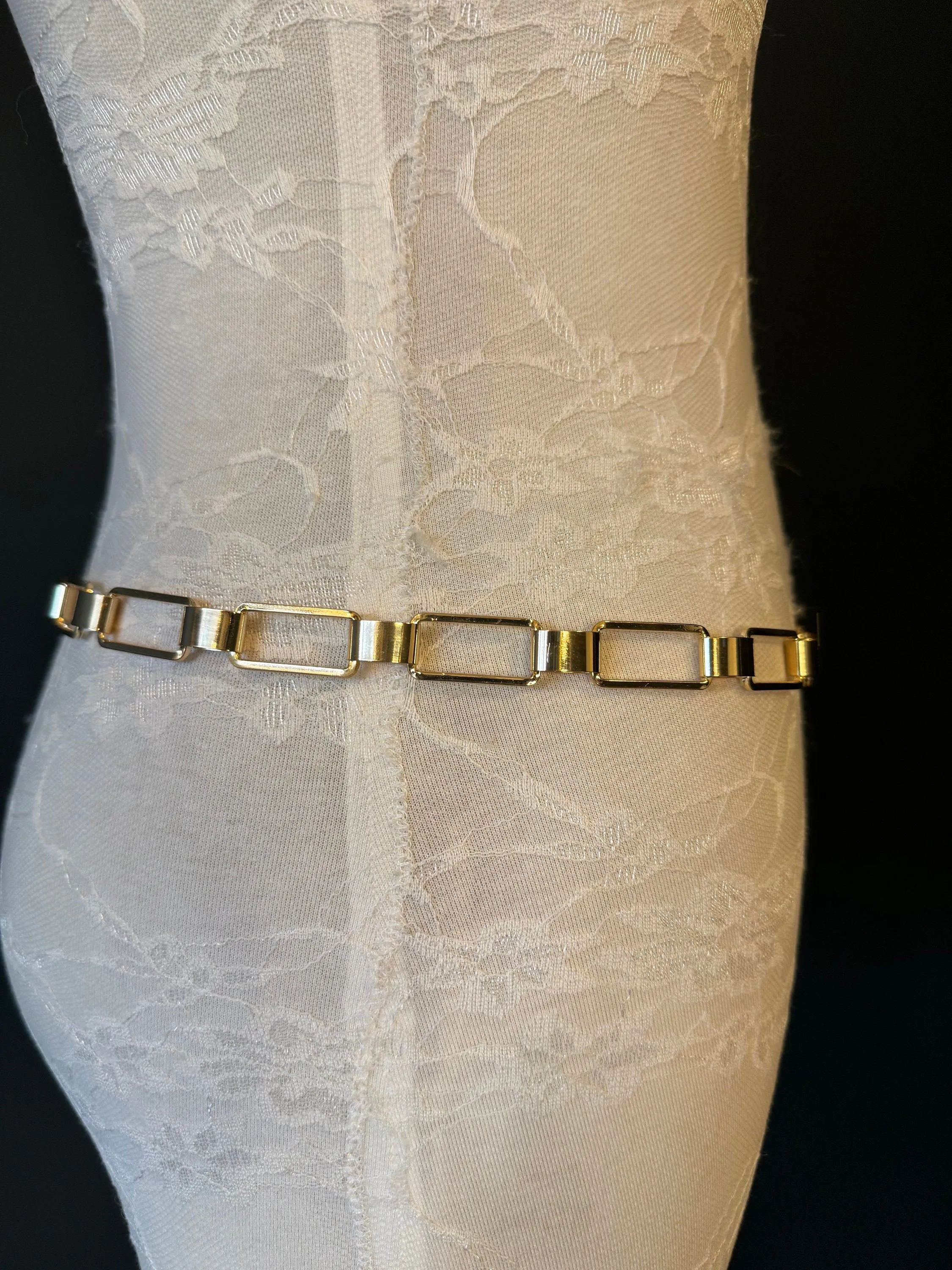 X-Long Belt, Metal Rectangle Ring Chain Belt, Gold Chain Belt,, Fashion Belt, Gift, Quality Belt, Accessory, Gold Belt, Swimwear, Dress Belt