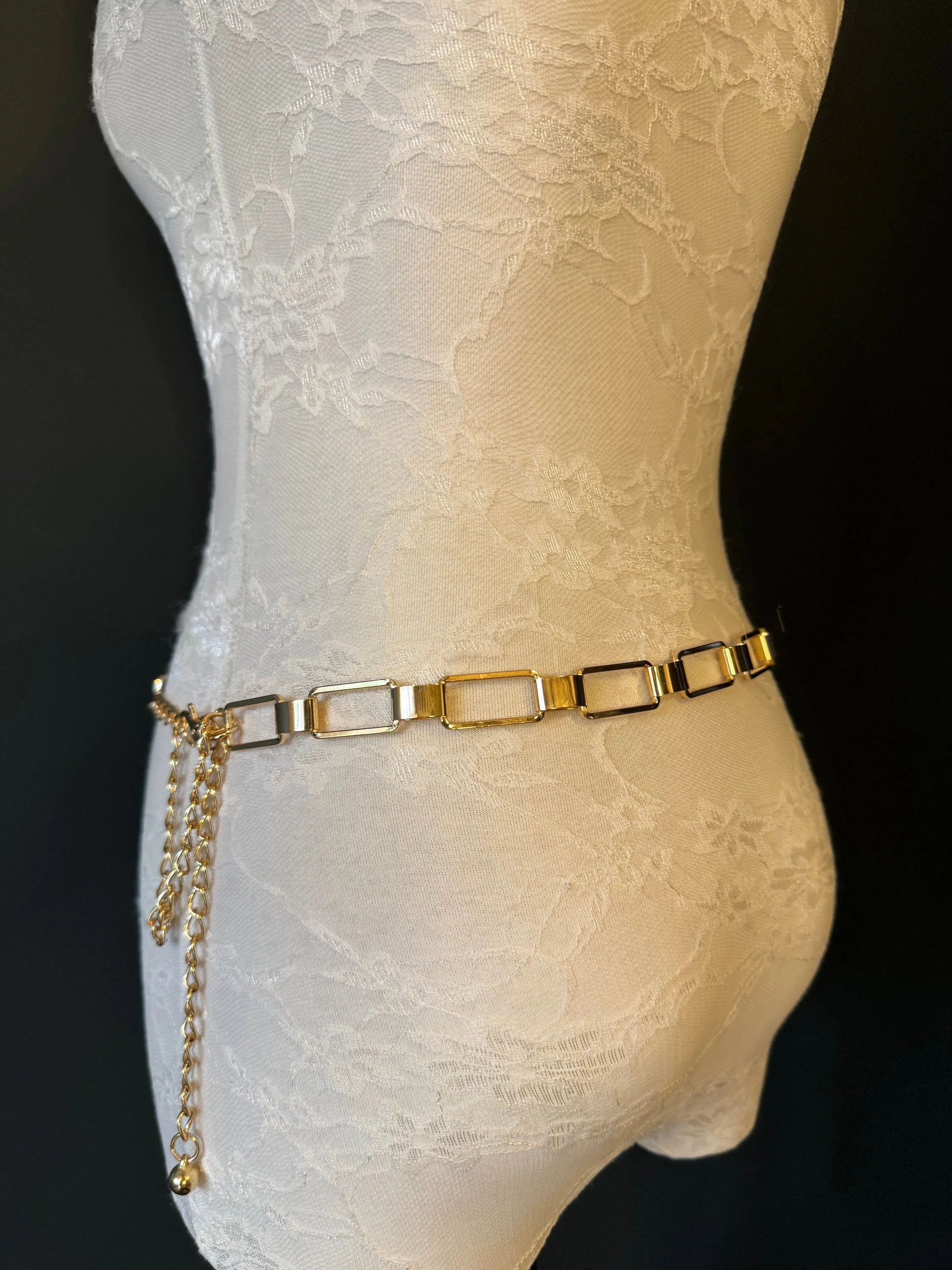 X-Long Belt, Metal Rectangle Ring Chain Belt, Gold Chain Belt,, Fashion Belt, Gift, Quality Belt, Accessory, Gold Belt, Swimwear, Dress Belt