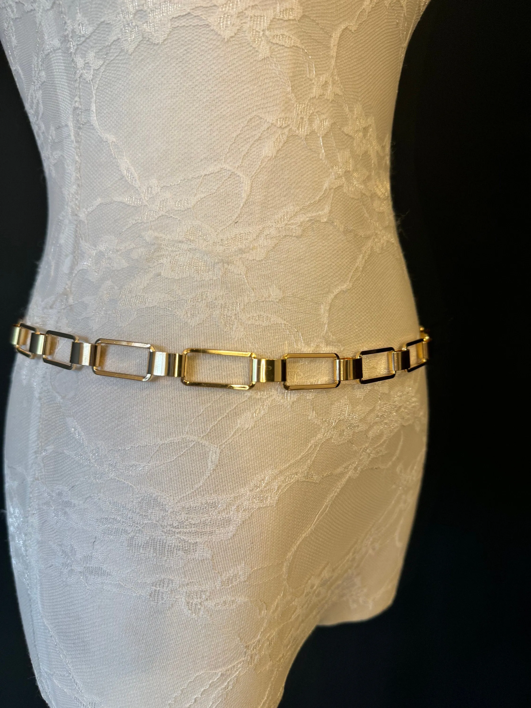 X-Long Belt, Metal Rectangle Ring Chain Belt, Gold Chain Belt,, Fashion Belt, Gift, Quality Belt, Accessory, Gold Belt, Swimwear, Dress Belt