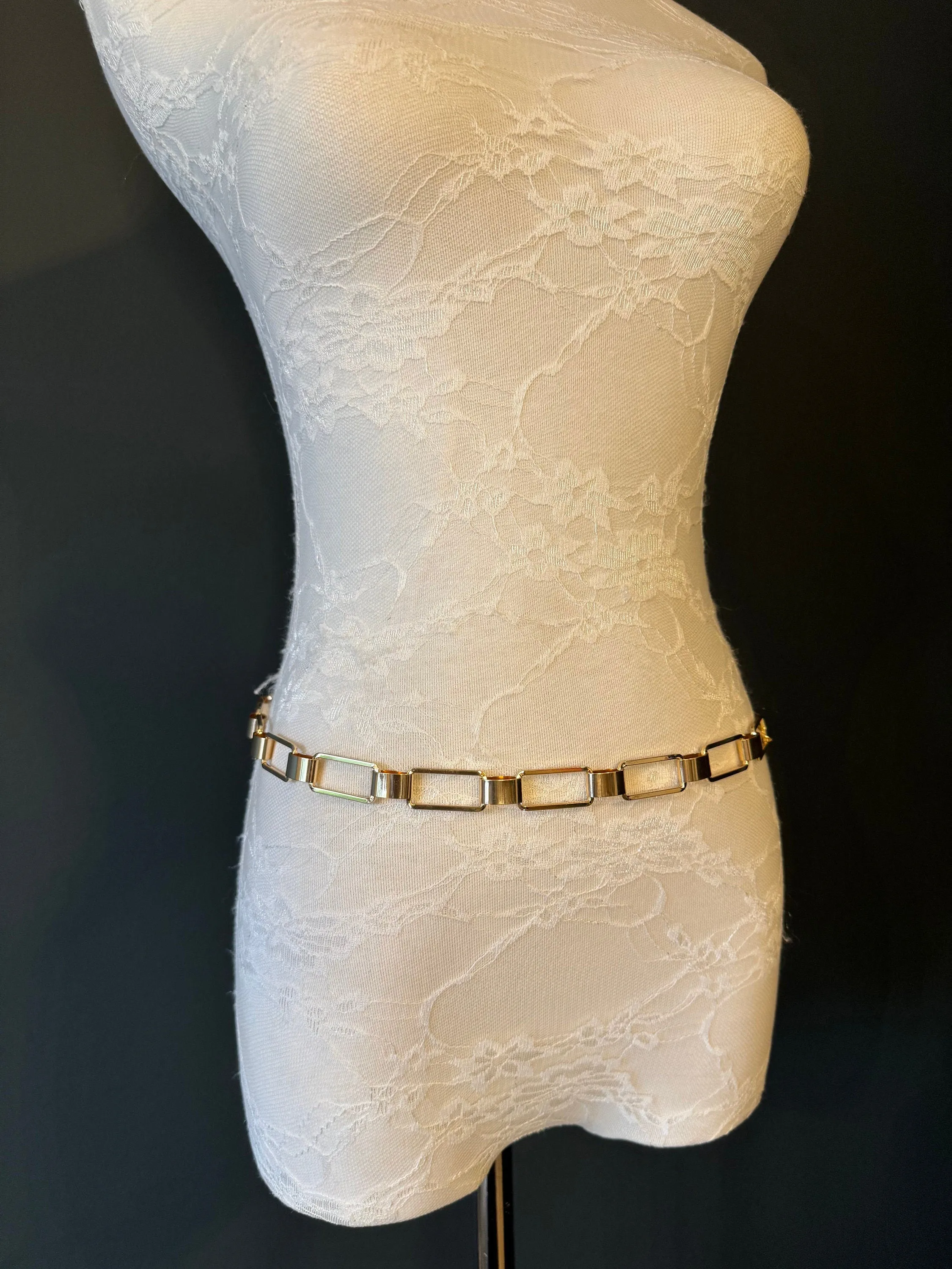 X-Long Belt, Metal Rectangle Ring Chain Belt, Gold Chain Belt,, Fashion Belt, Gift, Quality Belt, Accessory, Gold Belt, Swimwear, Dress Belt