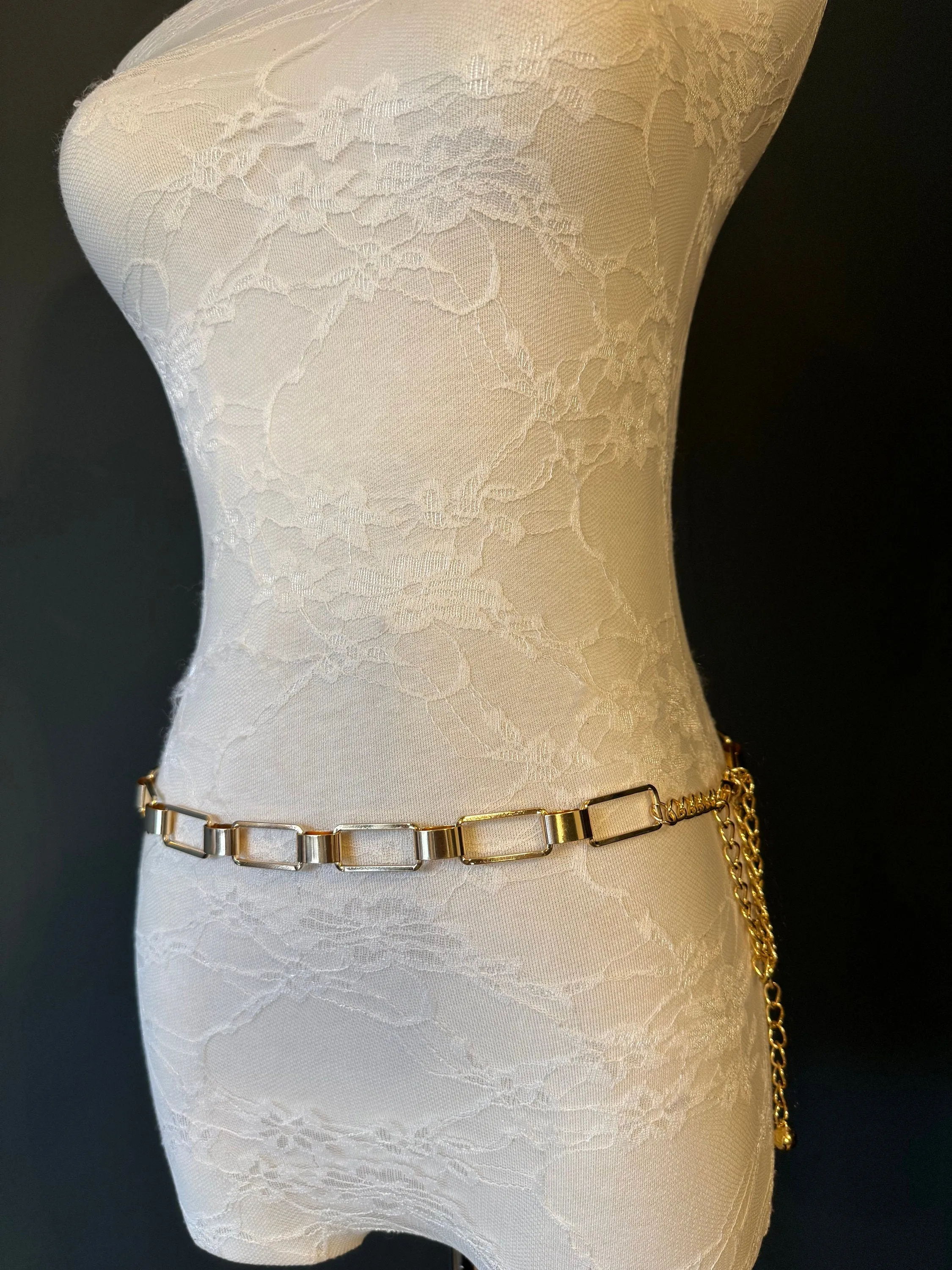 X-Long Belt, Metal Rectangle Ring Chain Belt, Gold Chain Belt,, Fashion Belt, Gift, Quality Belt, Accessory, Gold Belt, Swimwear, Dress Belt