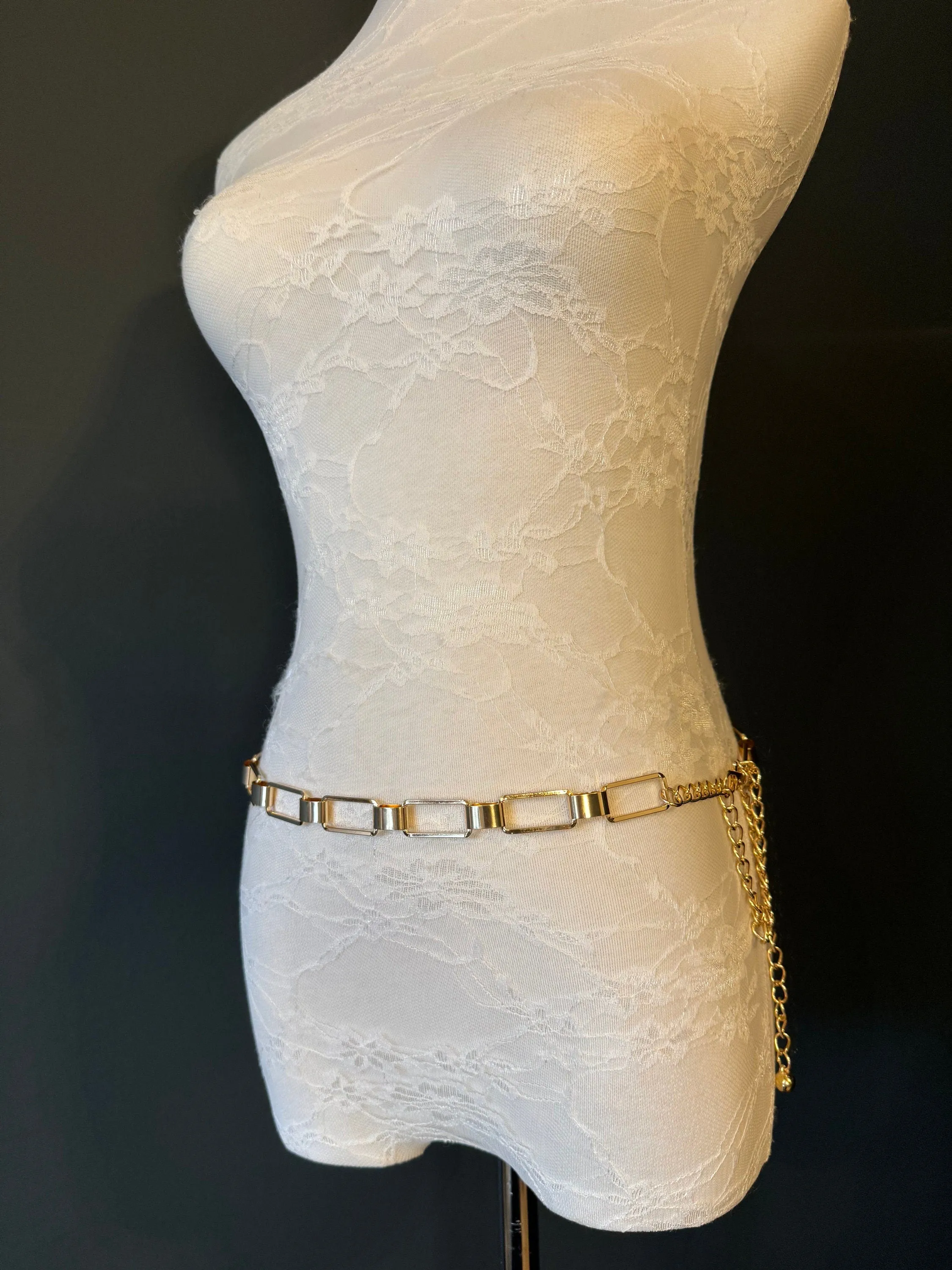 X-Long Belt, Metal Rectangle Ring Chain Belt, Gold Chain Belt,, Fashion Belt, Gift, Quality Belt, Accessory, Gold Belt, Swimwear, Dress Belt
