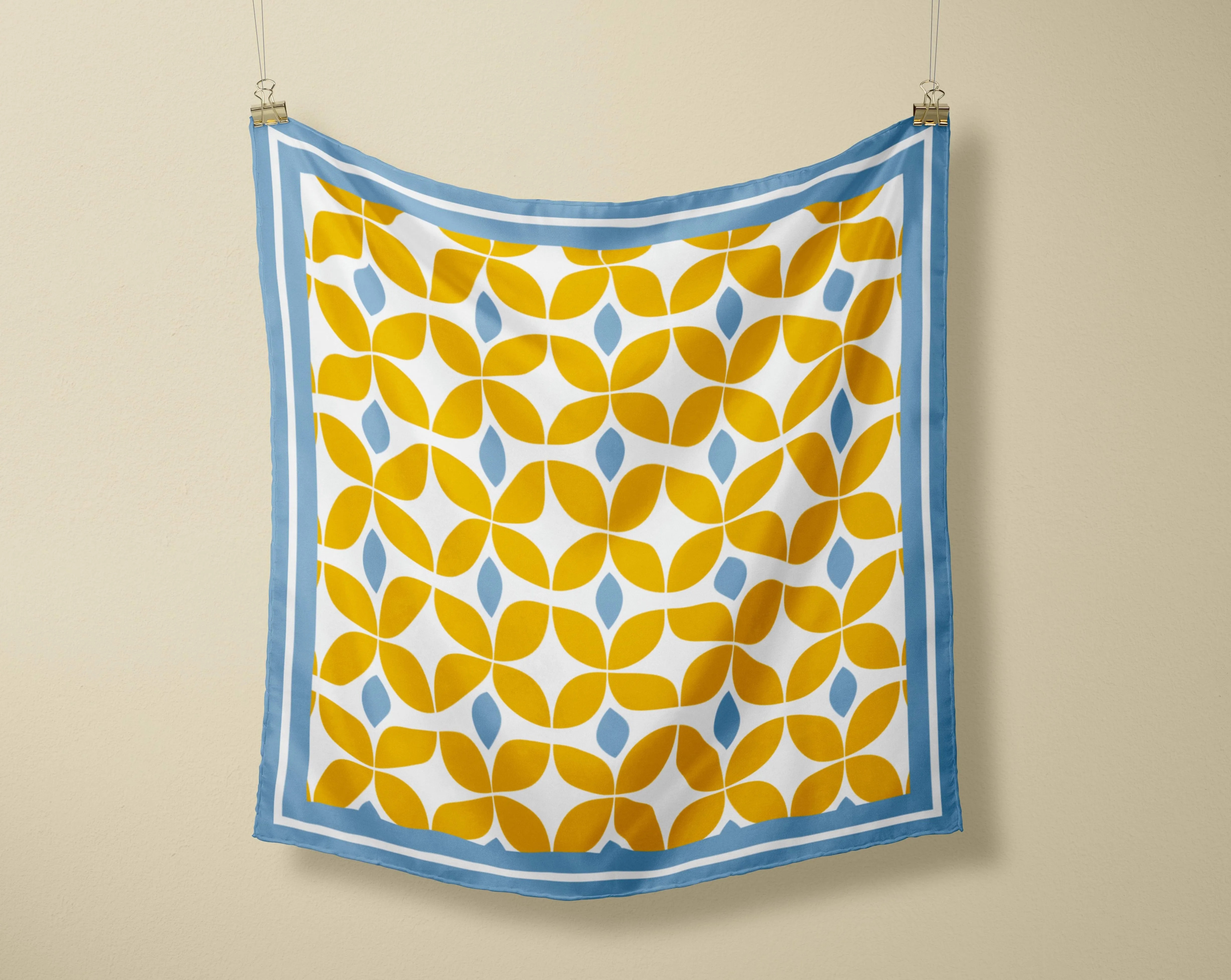 Yellow Blue Satin Scarf