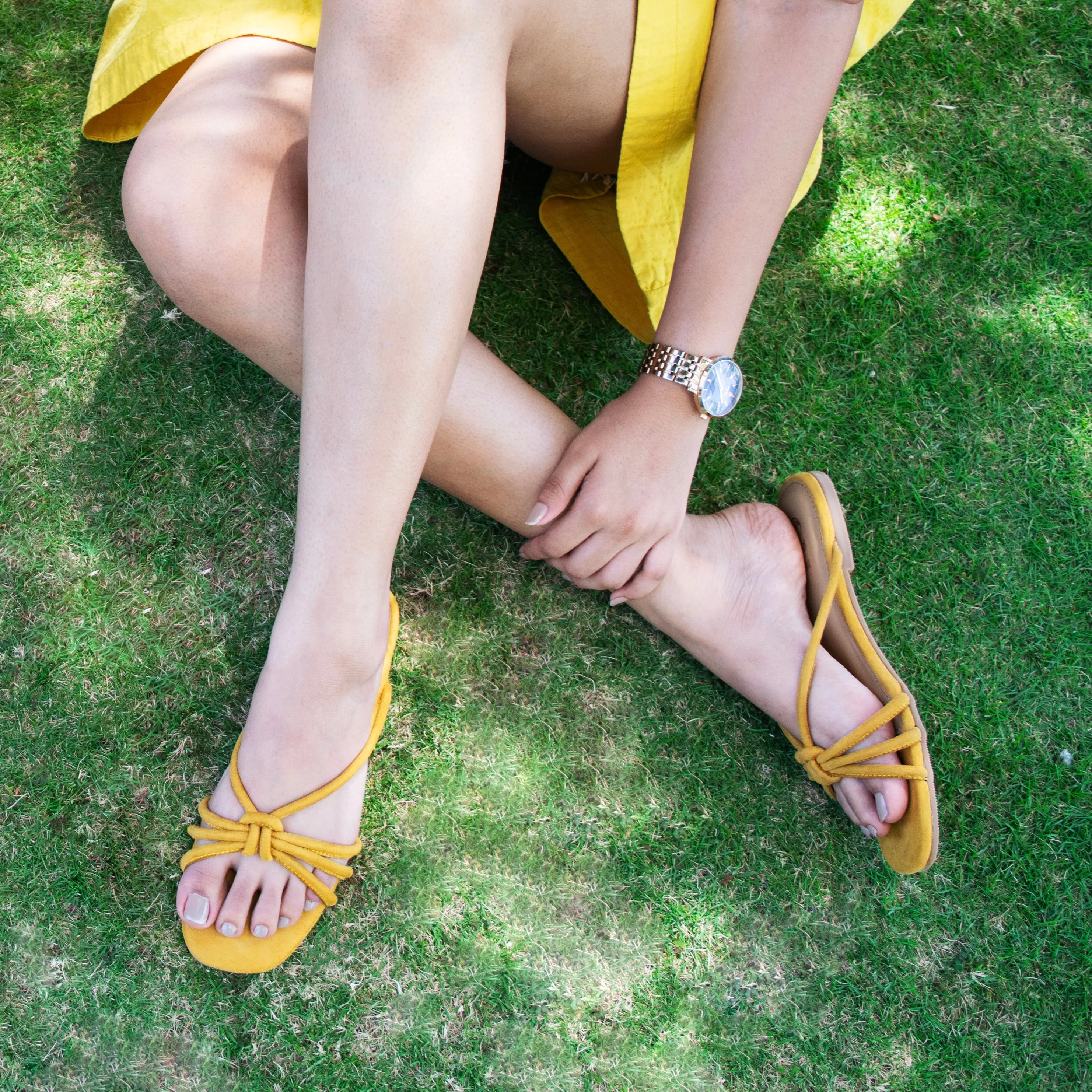 Yellow knotted flats