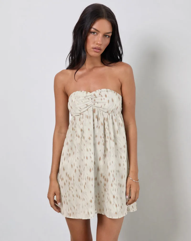 Yukio Bandeau Mini Dress in Ivory Bambi Print