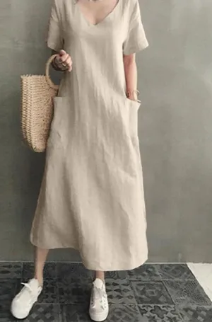 ZANZEA Casual Cotton Linen Maxi Dress with Pockets
