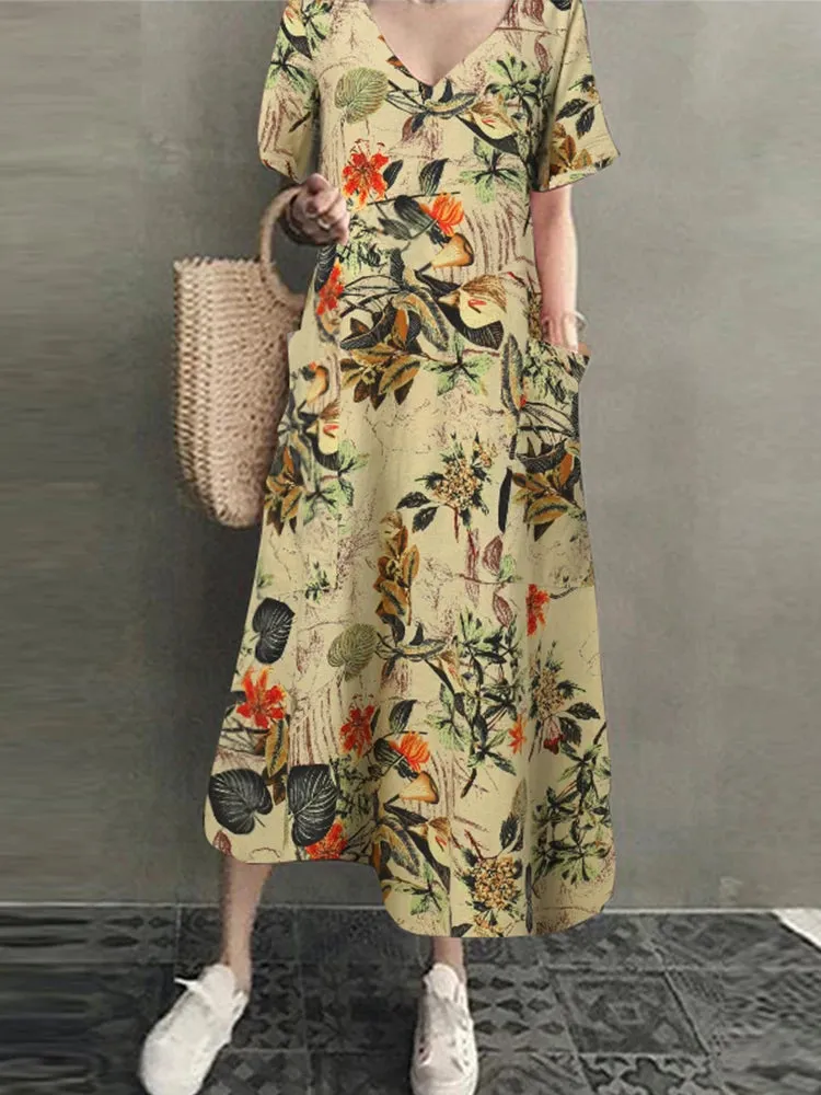 ZANZEA Casual Cotton Linen Maxi Dress with Pockets