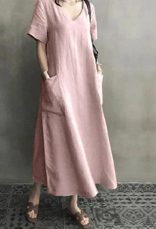 ZANZEA Casual Cotton Linen Maxi Dress with Pockets
