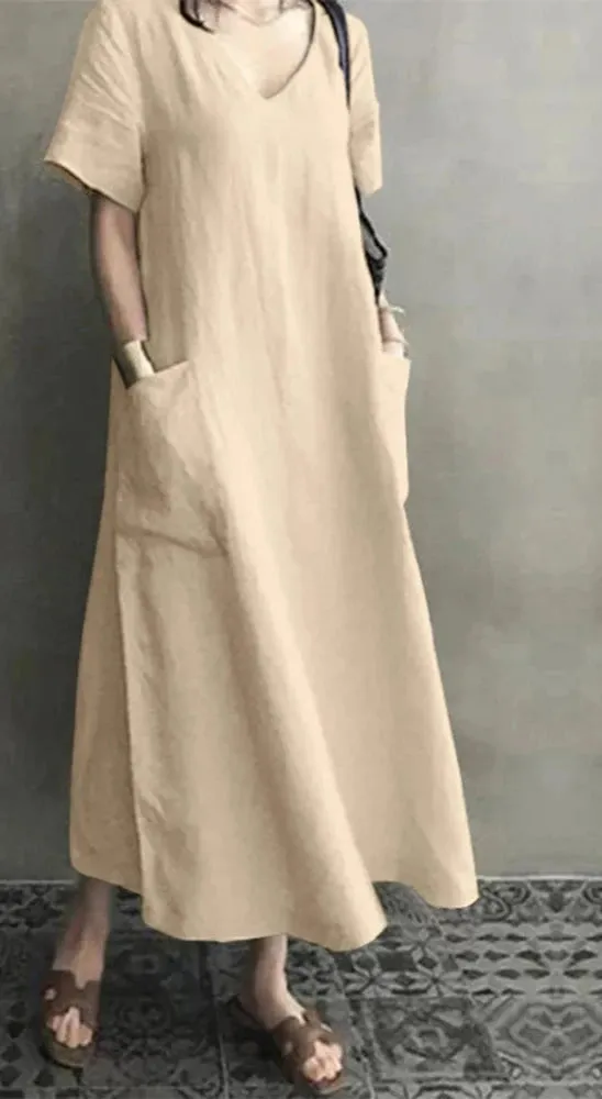 ZANZEA Casual Cotton Linen Maxi Dress with Pockets