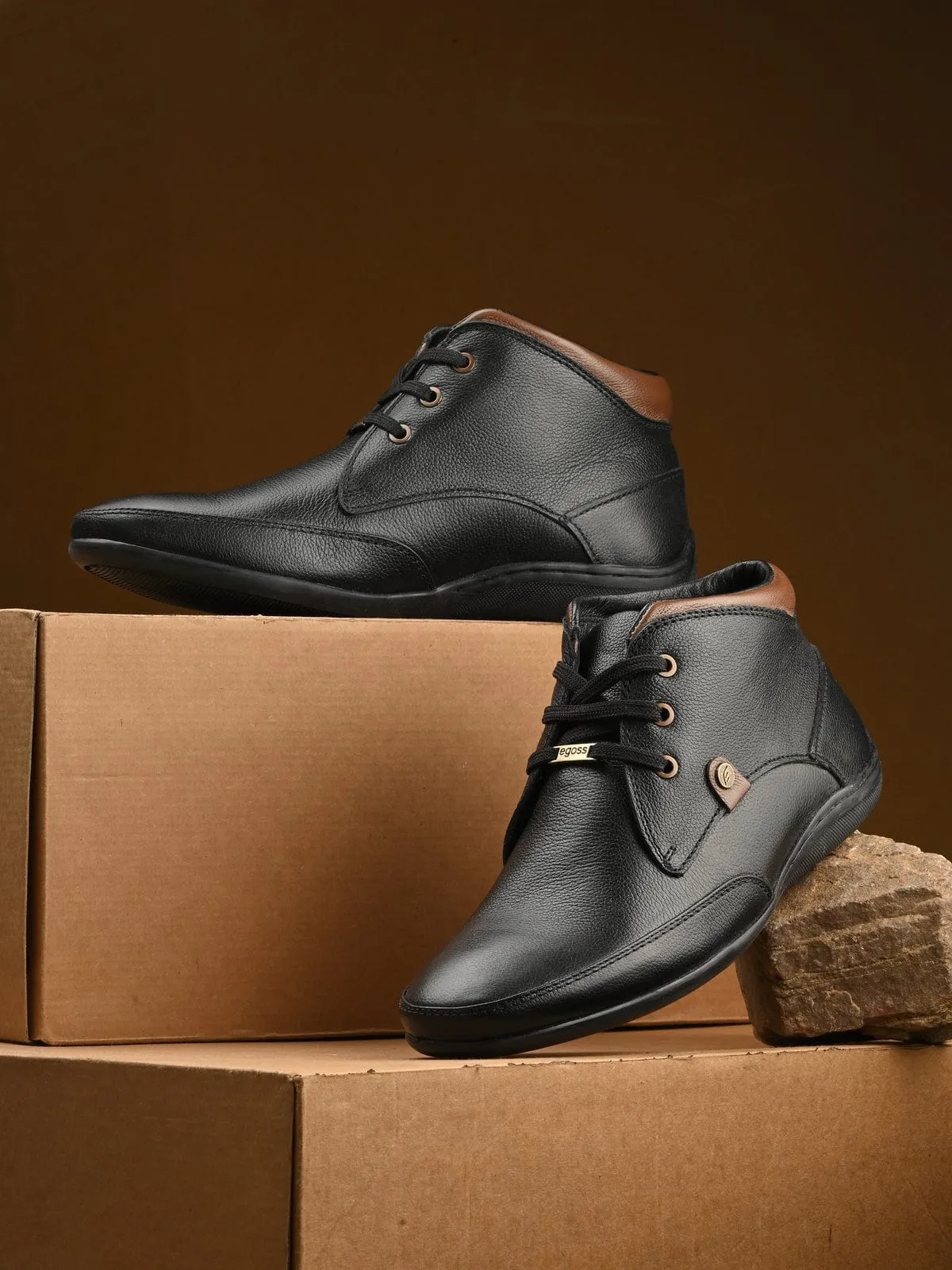 Zenma Black Leather Casual Boots