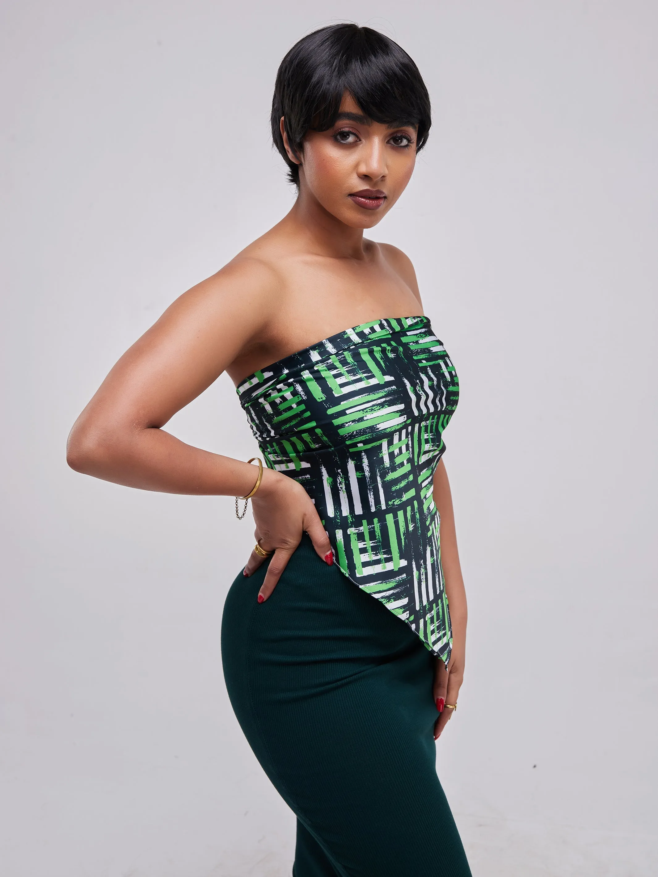 Zoya Essentials Satin Scarf - Green Abstract