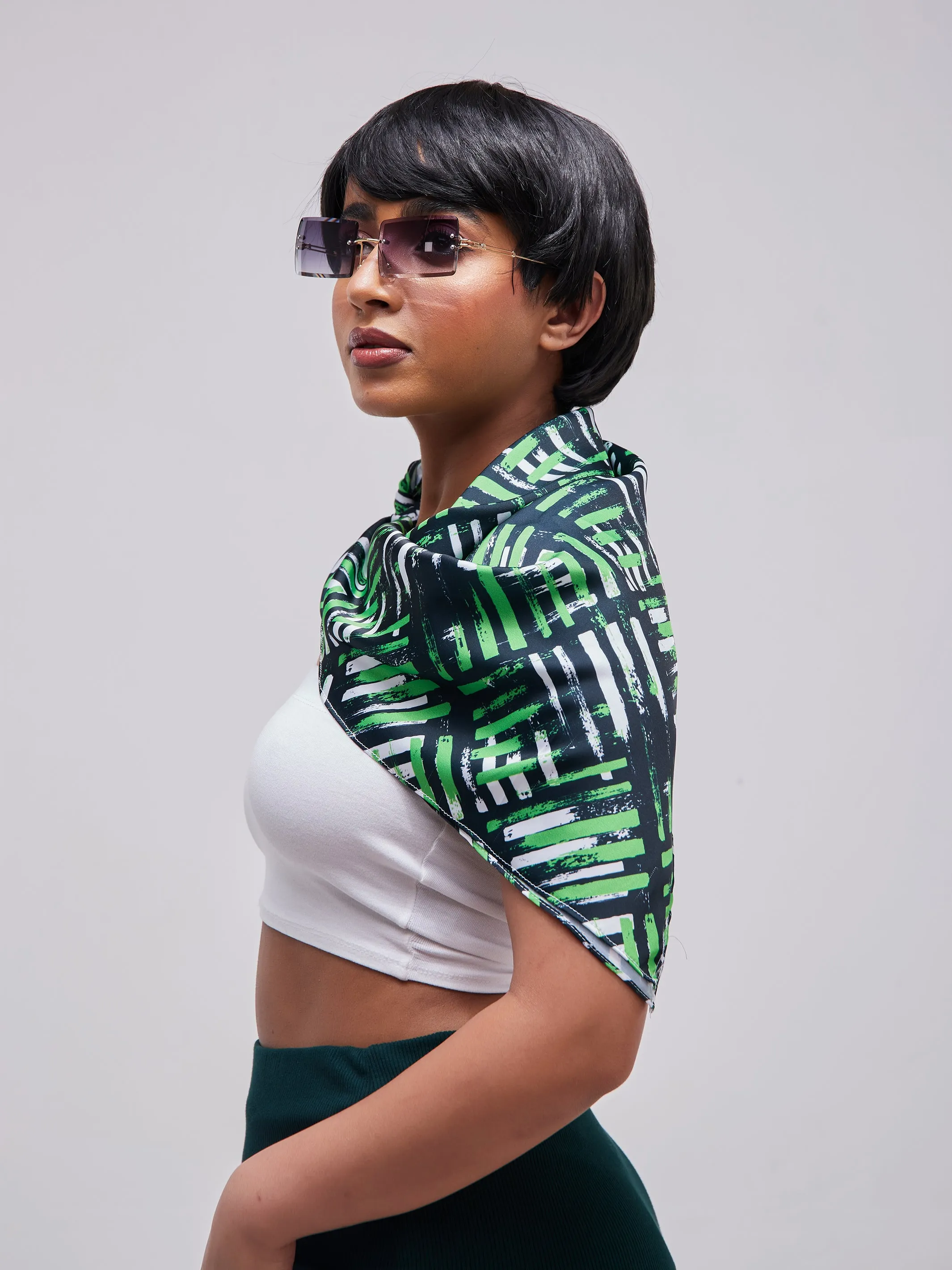 Zoya Essentials Satin Scarf - Green Abstract