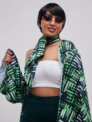 Zoya Essentials Satin Scarf - Green Abstract