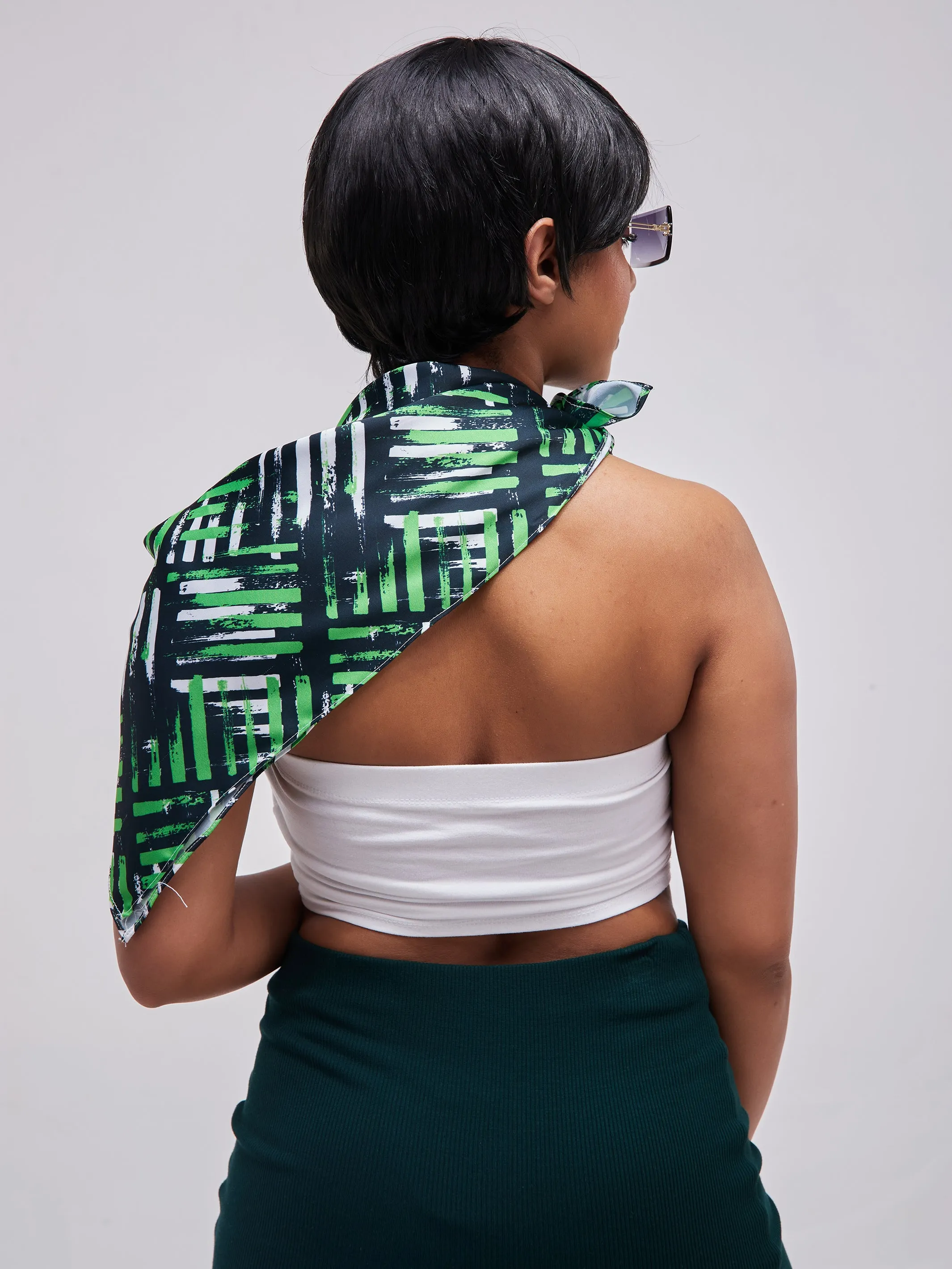 Zoya Essentials Satin Scarf - Green Abstract