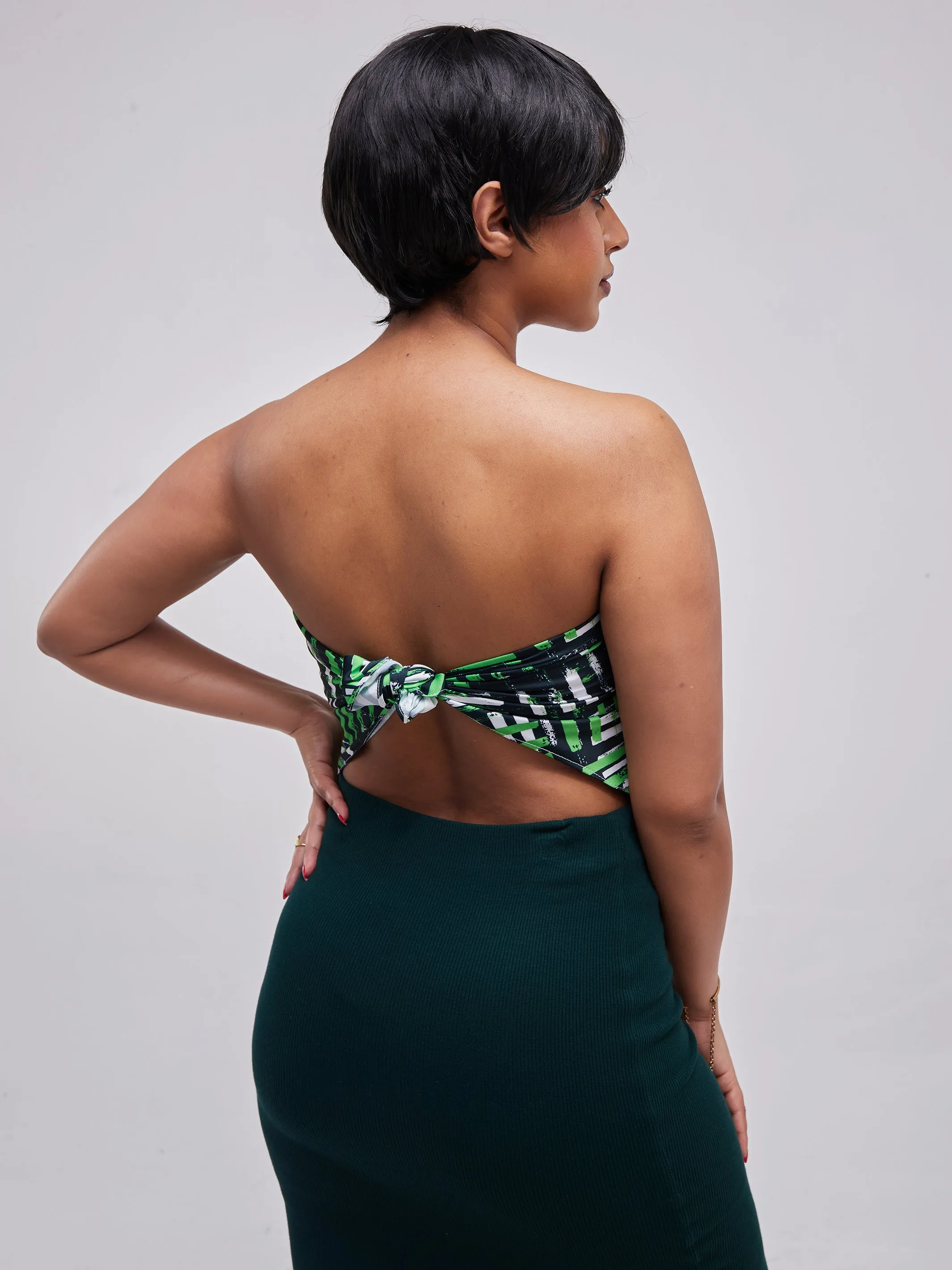 Zoya Essentials Satin Scarf - Green Abstract