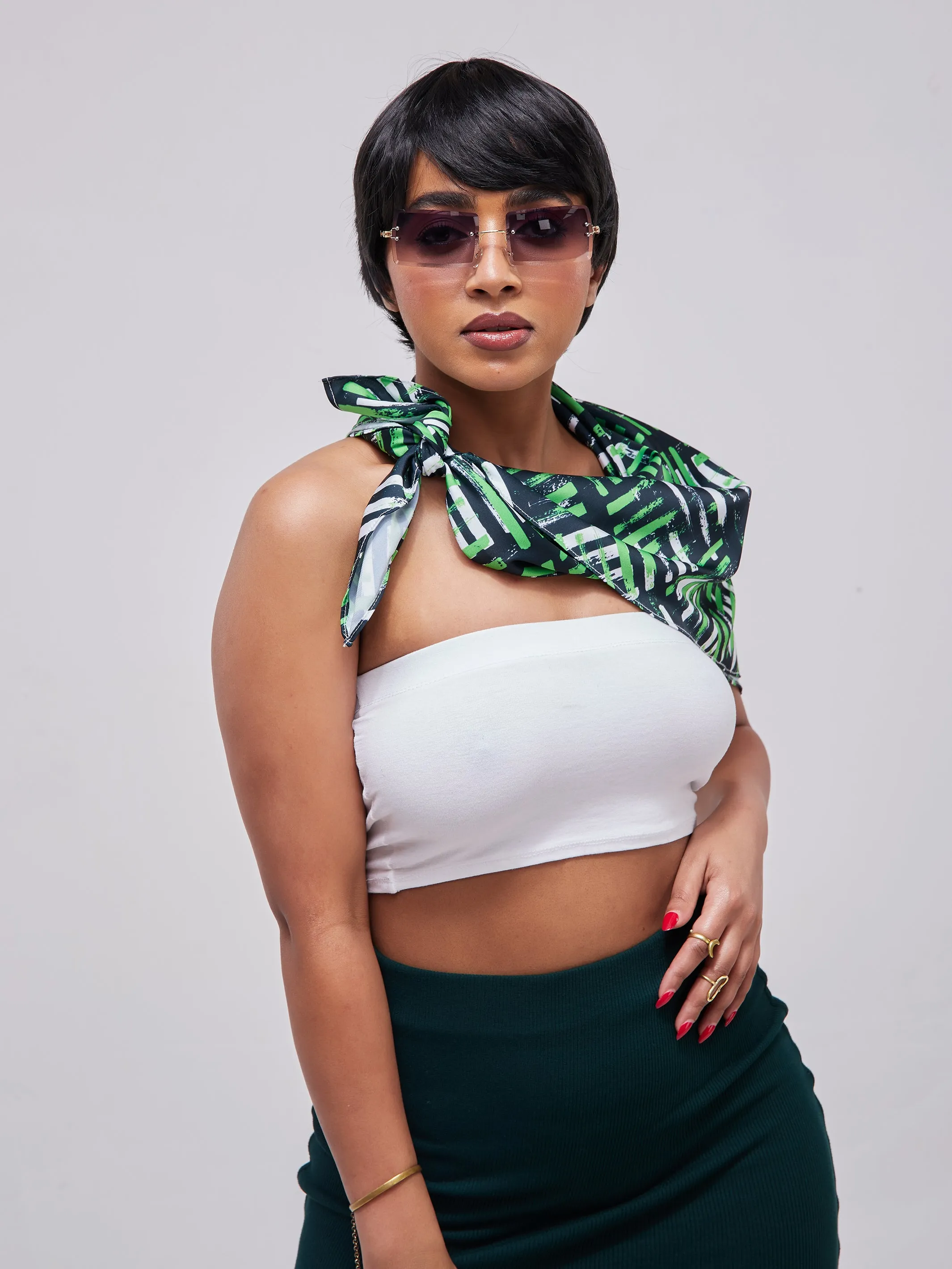 Zoya Essentials Satin Scarf - Green Abstract